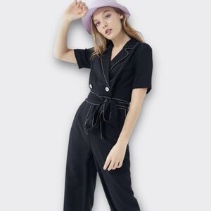 MOON RIVER +URBAN OUTFITTERS  JumpsuitShort Sleeve Wide Leg Topstitched Black M